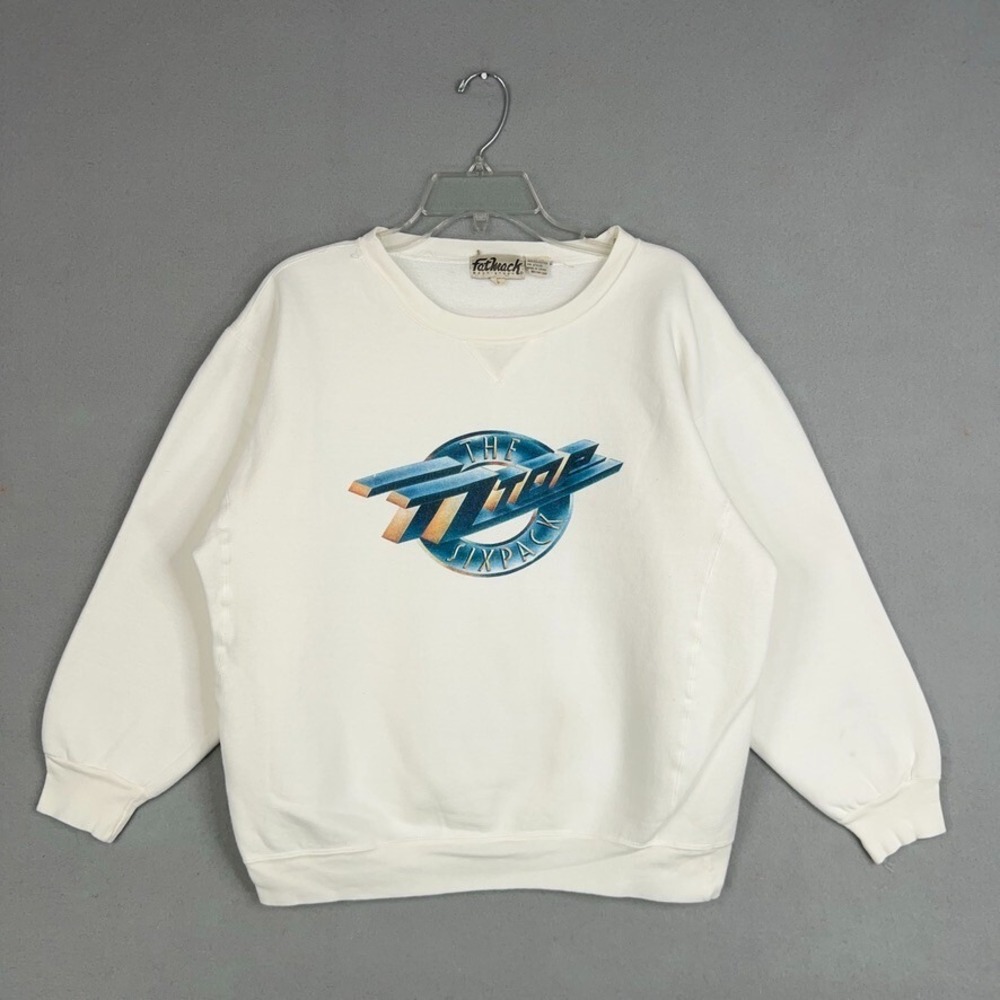 Vintage ZZ Top Sweatshirt Adult Large White The Six Pack Hard Rock Band Blues